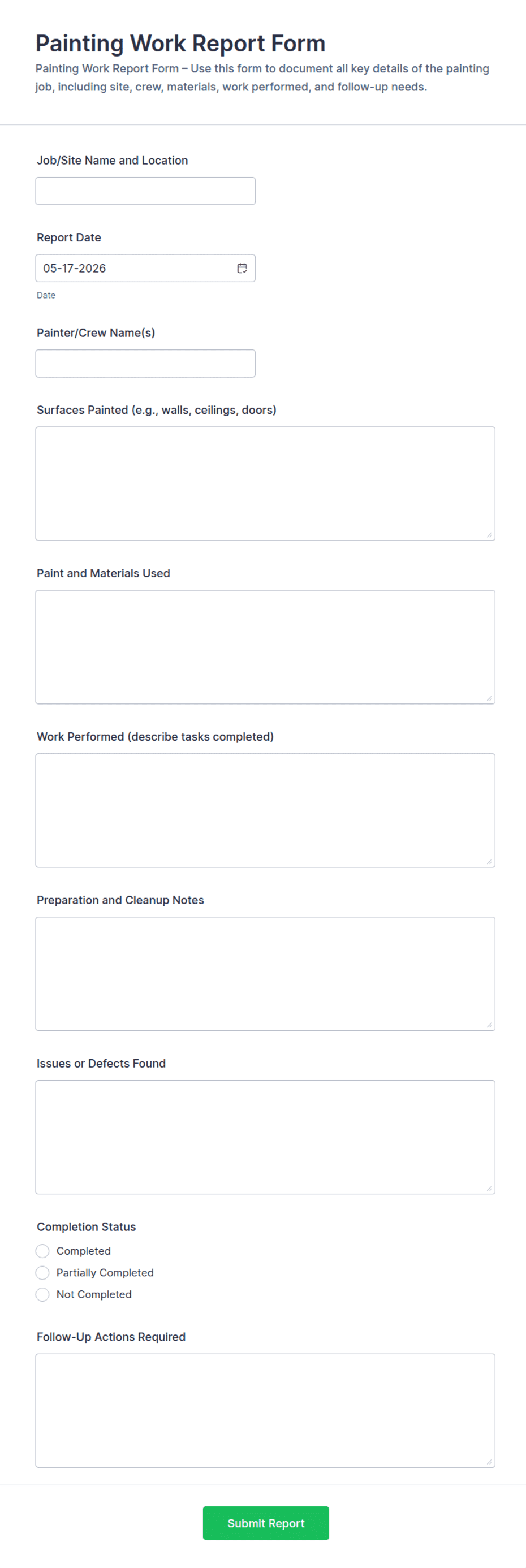 Painting Work Report Form Template | Jotform
