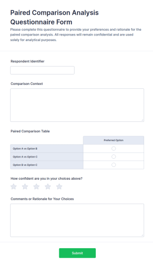 Paired Comparison Analysis Questionnaire Form Template