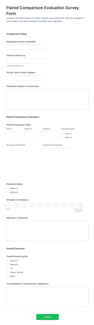 Paired Comparison Evaluation Survey Form Template