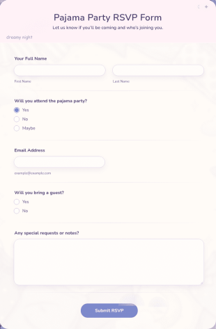 Pajama Party RSVP Form Template