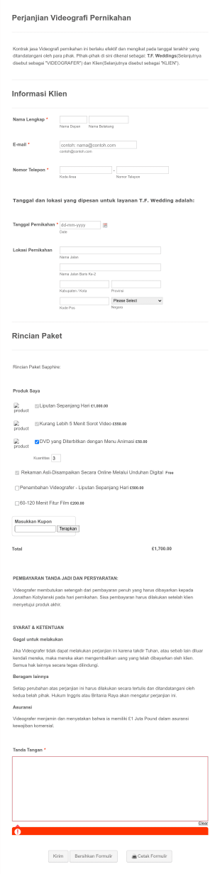 Paket Pernikahan Dengan Perubahan Harga Form Template