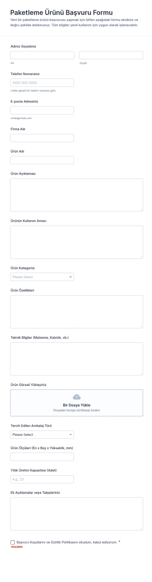 Paket Ürün Teslim Form Şablonu