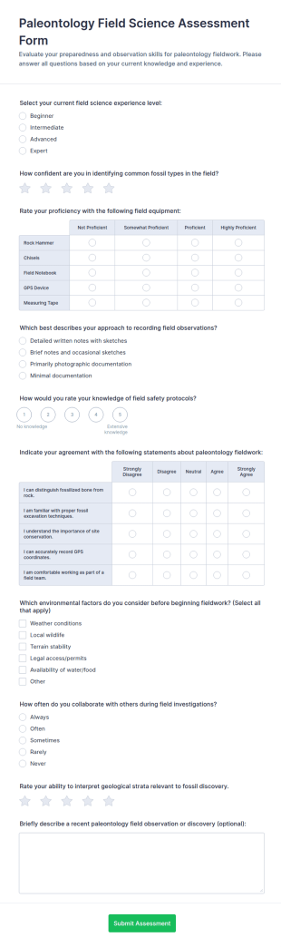 Paleontology Field Science Assessment Form Template