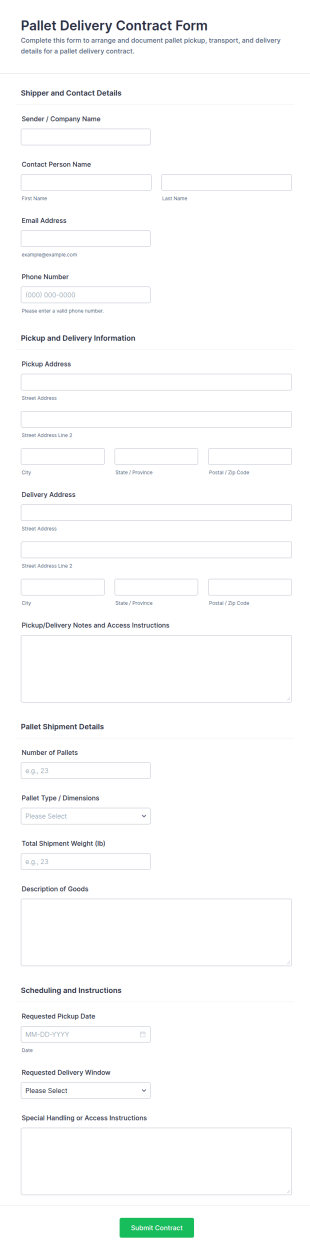Pallet Delivery Contract Form Template