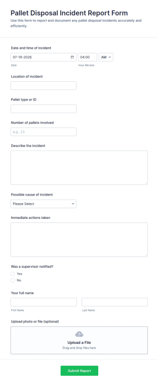 Pallet Disposal Incident Report Form Template