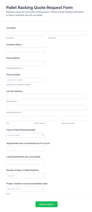Pallet Racking Quote Request Form Template