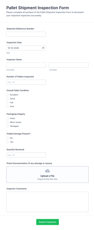 Pallet Shipment Inspection Form Template
