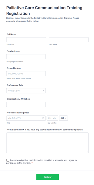 Palliative Care Communication Training Registration Form Template