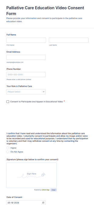 Palliative Care Education Video Consent Form Template