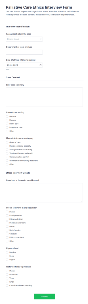 Palliative Care Ethics Interview Form Template