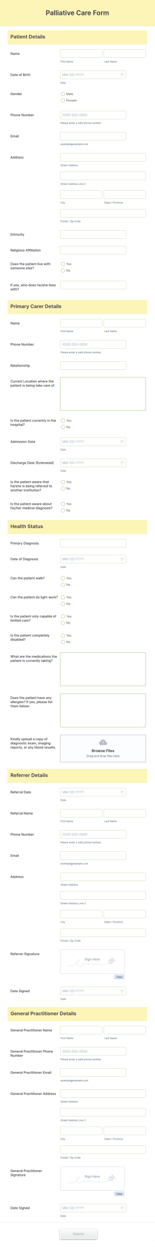 Palliative Care Form Template