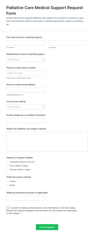 Palliative Care Medical Support Request Form Template