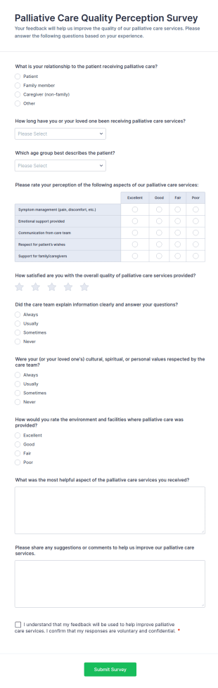 Palliative Care Quality Perception Survey Form Template