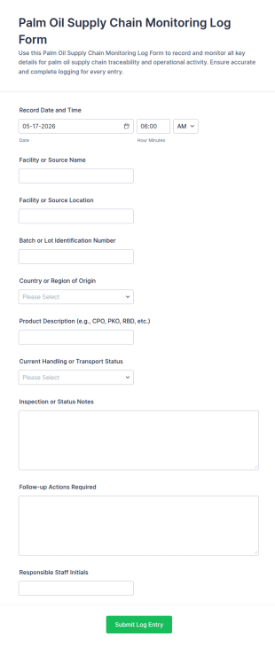 Palm Oil Supply Chain Monitoring Log Form Template