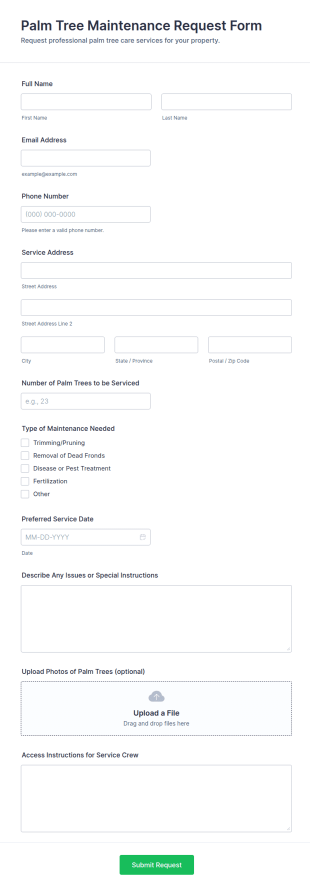 Palm Tree Maintenance Request Form Template