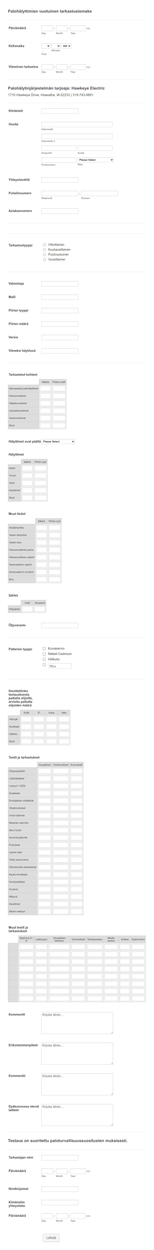 Palohälyttimien Tarkastuslomake