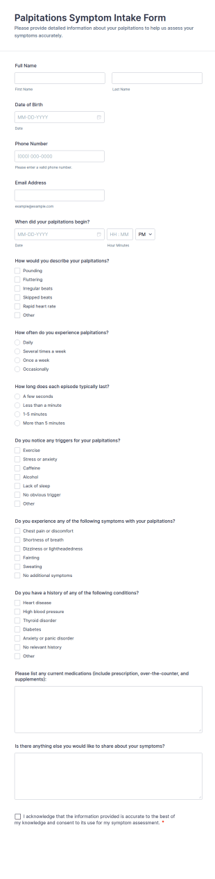 Palpitations Symptom Intake Form Template