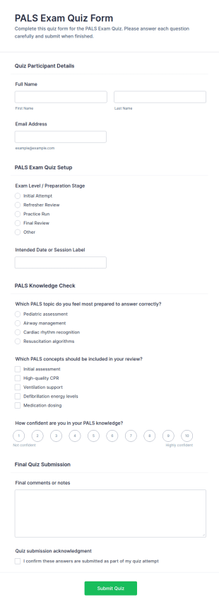 PALS Exam Quiz Form Template