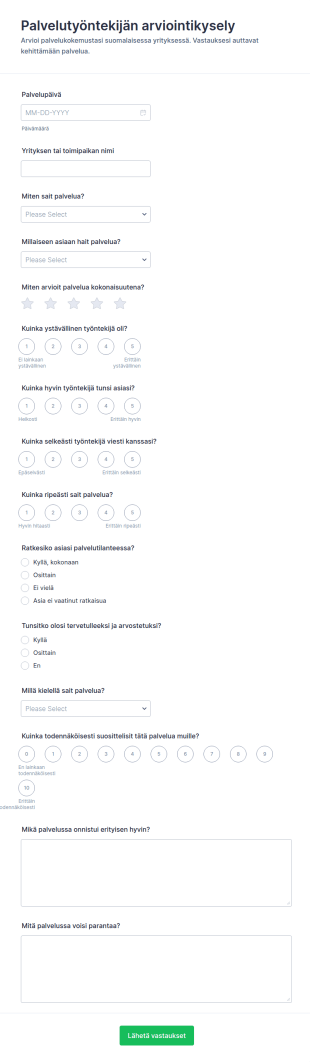 Palvelutyöntekijän Arviointikysely