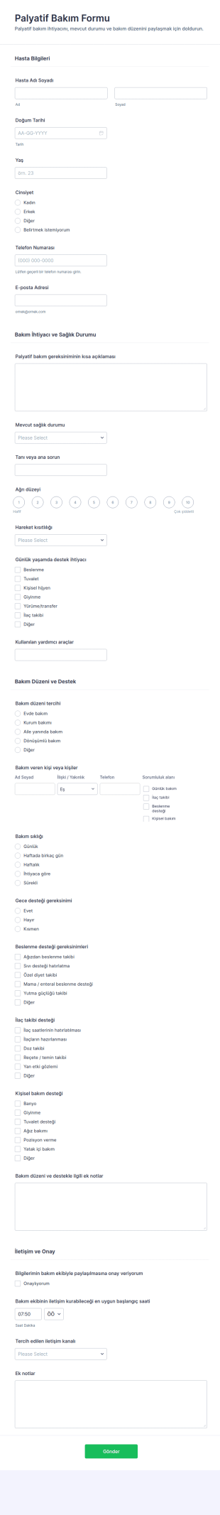 Palyatif Bakım Form Şablonu