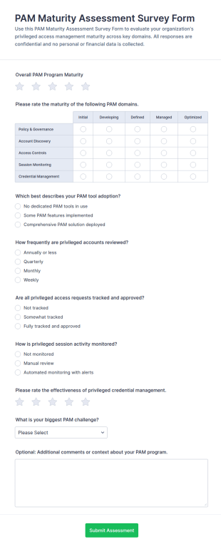 PAM Maturity Assessment Survey Form Template