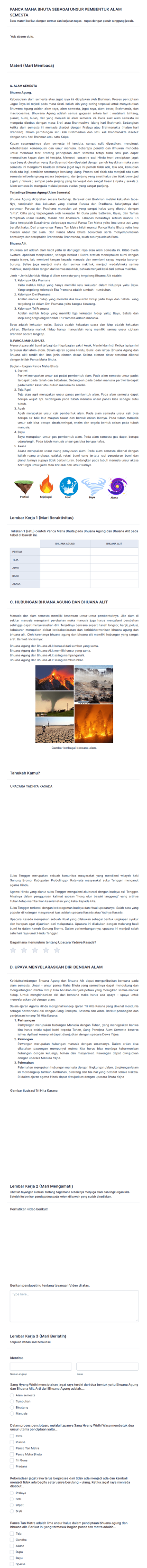 Panca Maha Bhuta Sebagai Unsur Pembentuk Alam Semesta