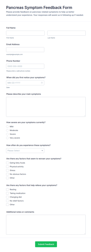 Pancreas Symptom Feedback Form Template