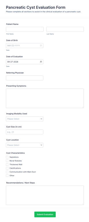 Pancreatic Cyst Evaluation Form Template
