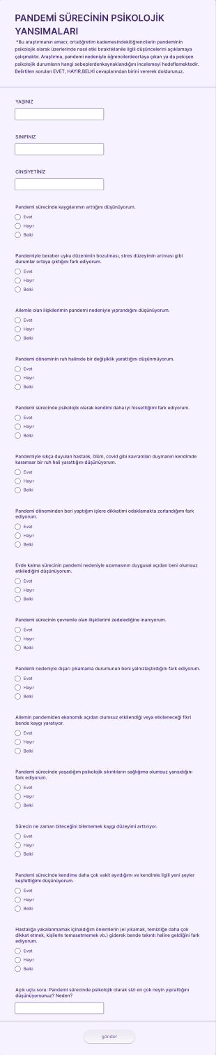 Pandemi Psikoloji Anket Form Şablonu
