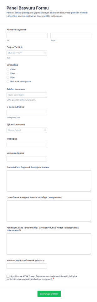 Panel Başvuru Form Şablonu