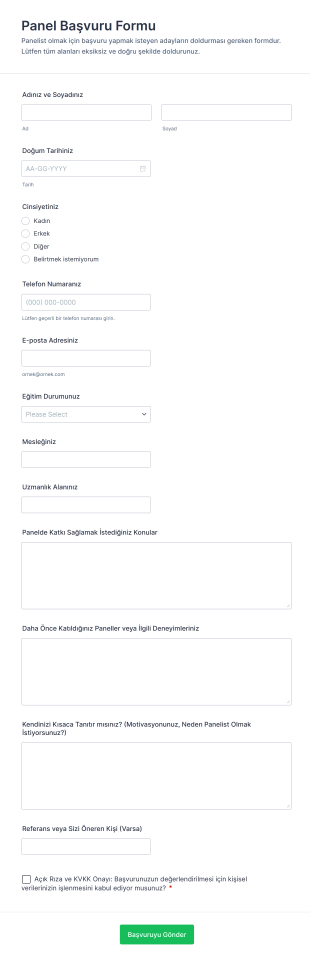 Panel Başvuru Form Şablonu