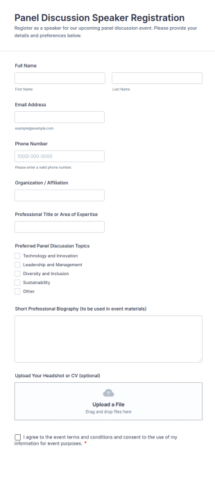 Panel Discussion Speaker Registration Form Template