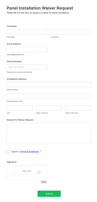 Panel Installation Waiver Request Form Template