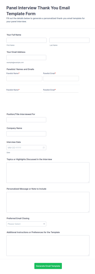 Panel Interview Thank You Email Template Form