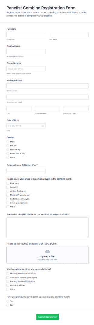 Panelist Combine Registration Form Template