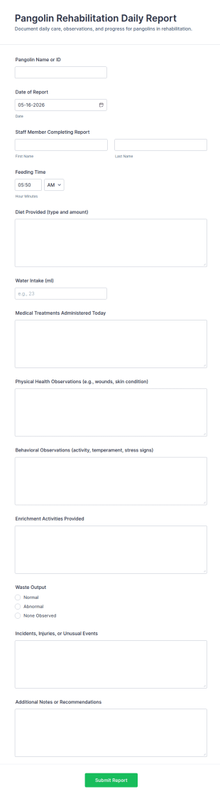 Pangolin Rehabilitation Daily Report Form Template