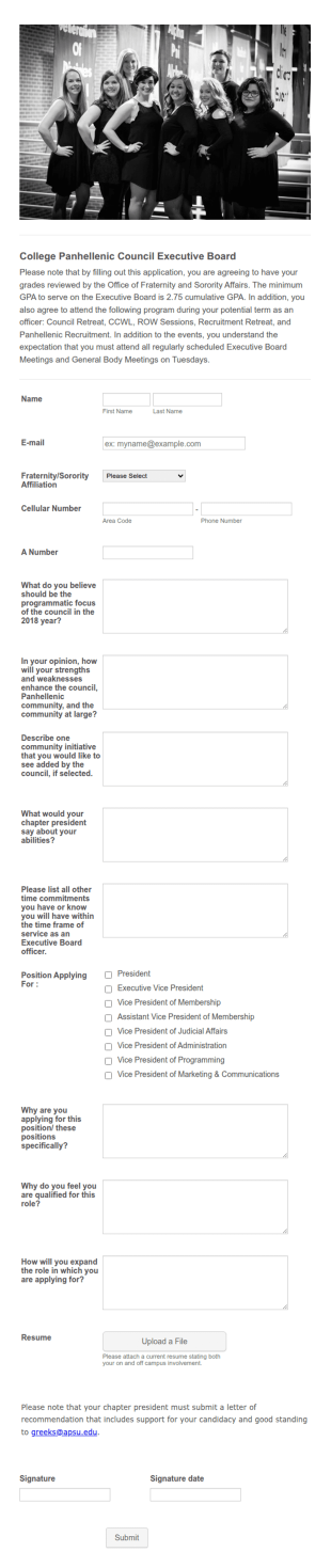Executive Board Application Form Template