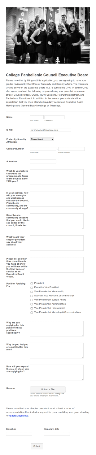 Executive Board Application Form Template