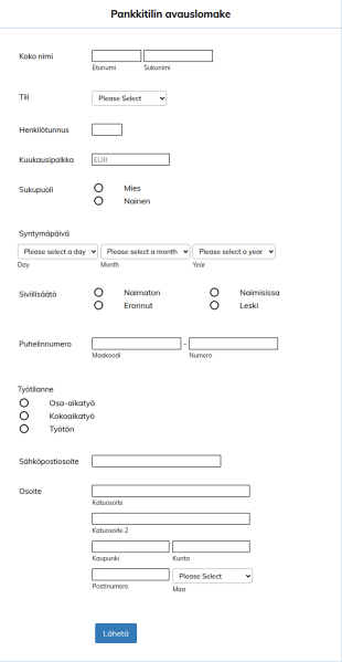 Pankkitilin Avauslomake