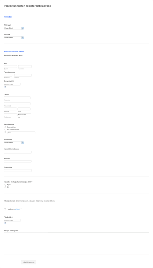Pankkitunnusten Rekisteröintikaavake Form Template