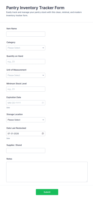 Pantry Inventory Tracker Form Template