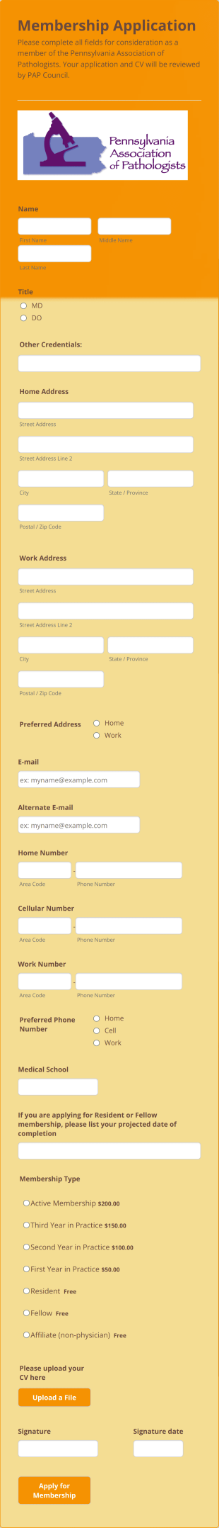 Membership Application Form Template