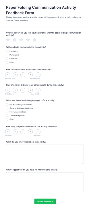 Paper Folding Communication Activity Feedback Form Template