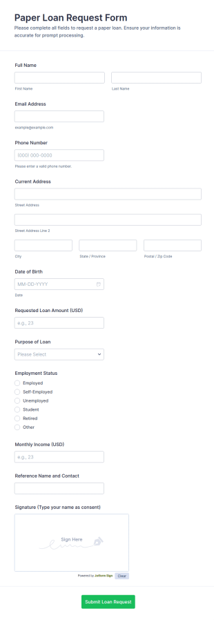 Paper Loan Request Form Template