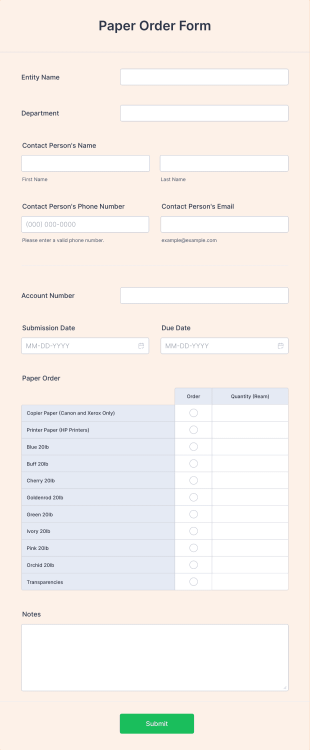 Paper Order Form Template