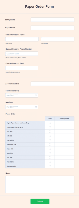 Paper Order Form Template