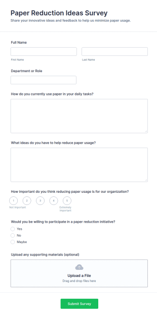 Paper Reduction Ideas Survey Form Template