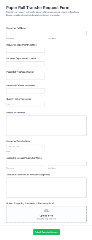 Paper Roll Transfer Request Form Template