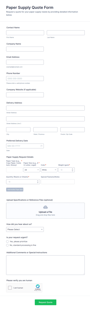 Paper Supply Quote Form Template