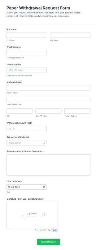 Paper Withdrawal Request Form Template